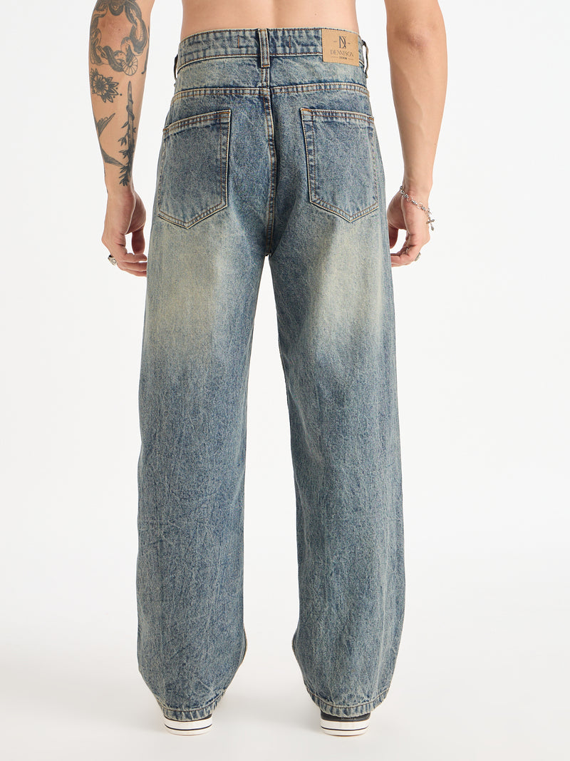 Front Pleated Baggy Fit Jeans