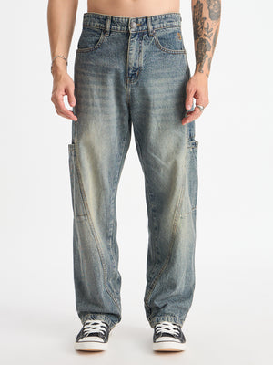 Cut & Sew Baggy Fit Jeans