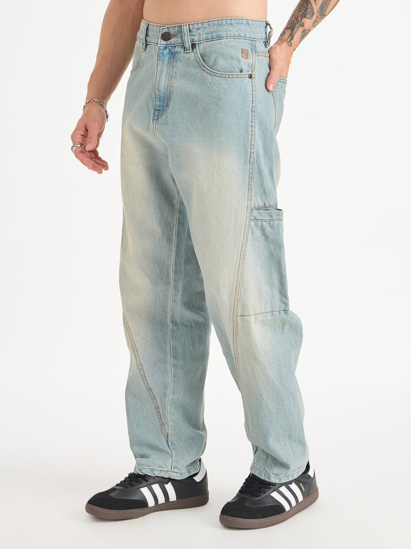 Cut & Sew Baggy Fit Jeans