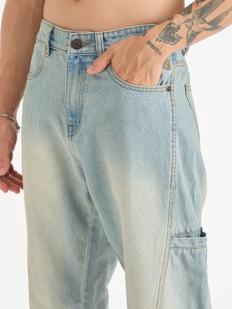 Cut & Sew Baggy Fit Jeans