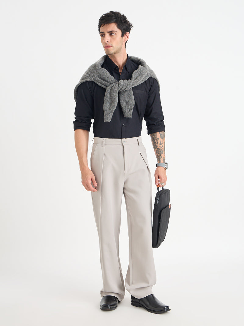 Wide Leg Single Pleat Trousers
