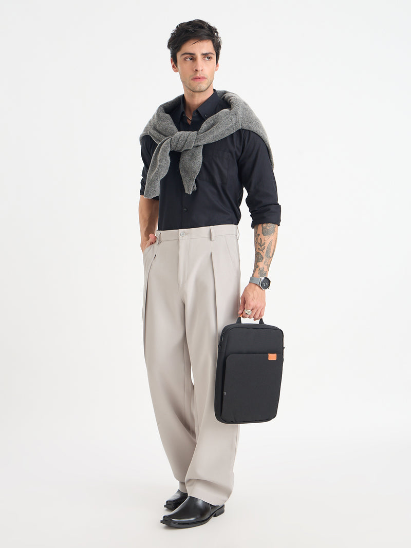 Wide Leg Single Pleat Trousers