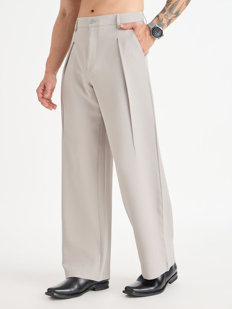 Wide Leg Single Pleat Trousers