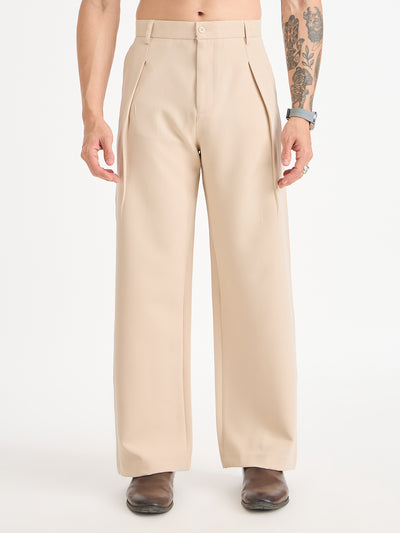Wide Leg Single Pleat Trousers
