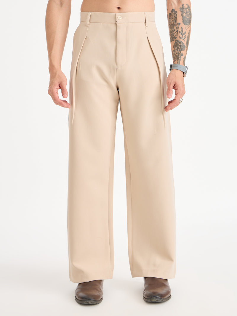 Wide Leg Single Pleat Trousers