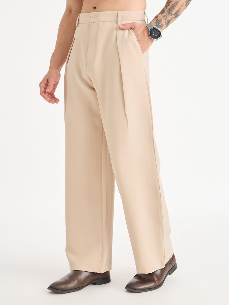 Wide Leg Single Pleat Trousers