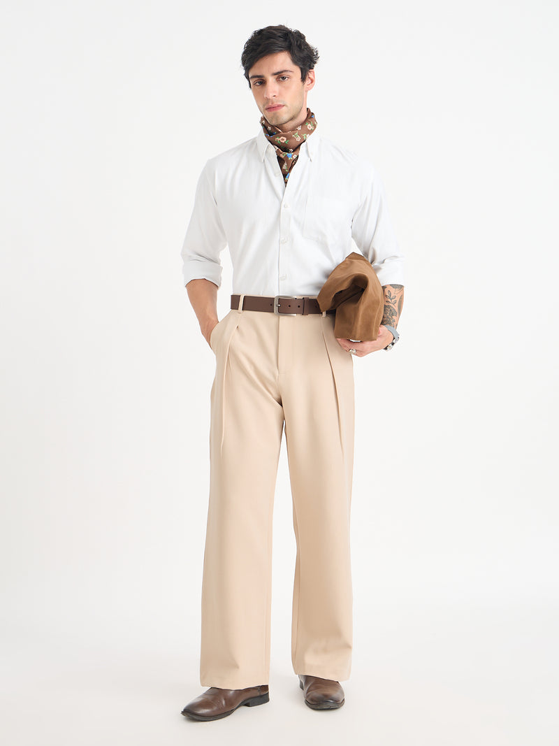 Wide Leg Single Pleat Trousers
