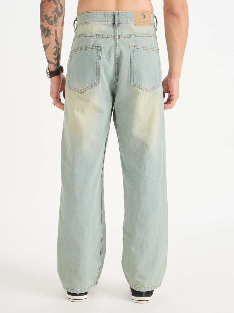 Front Pleated Baggy Fit Jeans