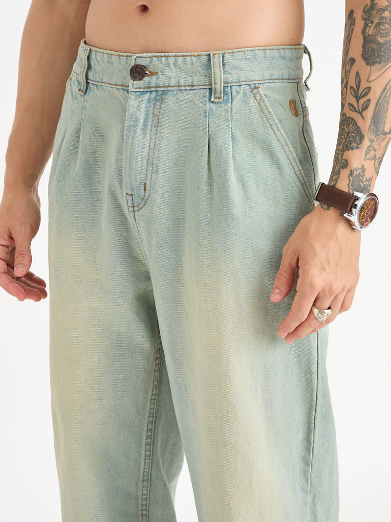 Front Pleated Baggy Fit Jeans