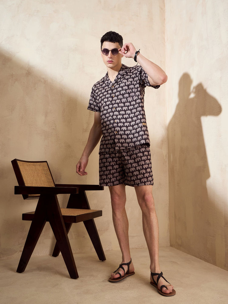 Men's Block Printed Coord Set | Printed Shirt With Shorts