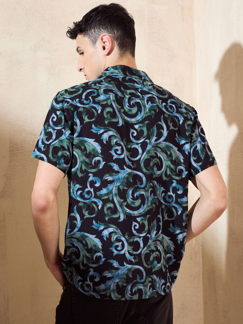 Black and Blue: Half Sleeves Casual Printed Shirt