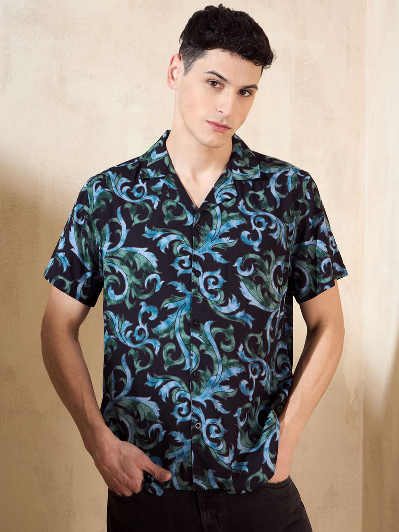 Black and Blue: Half Sleeves Casual Printed Shirt