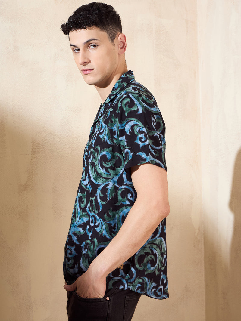 Black and Blue: Half Sleeves Casual Printed Shirt