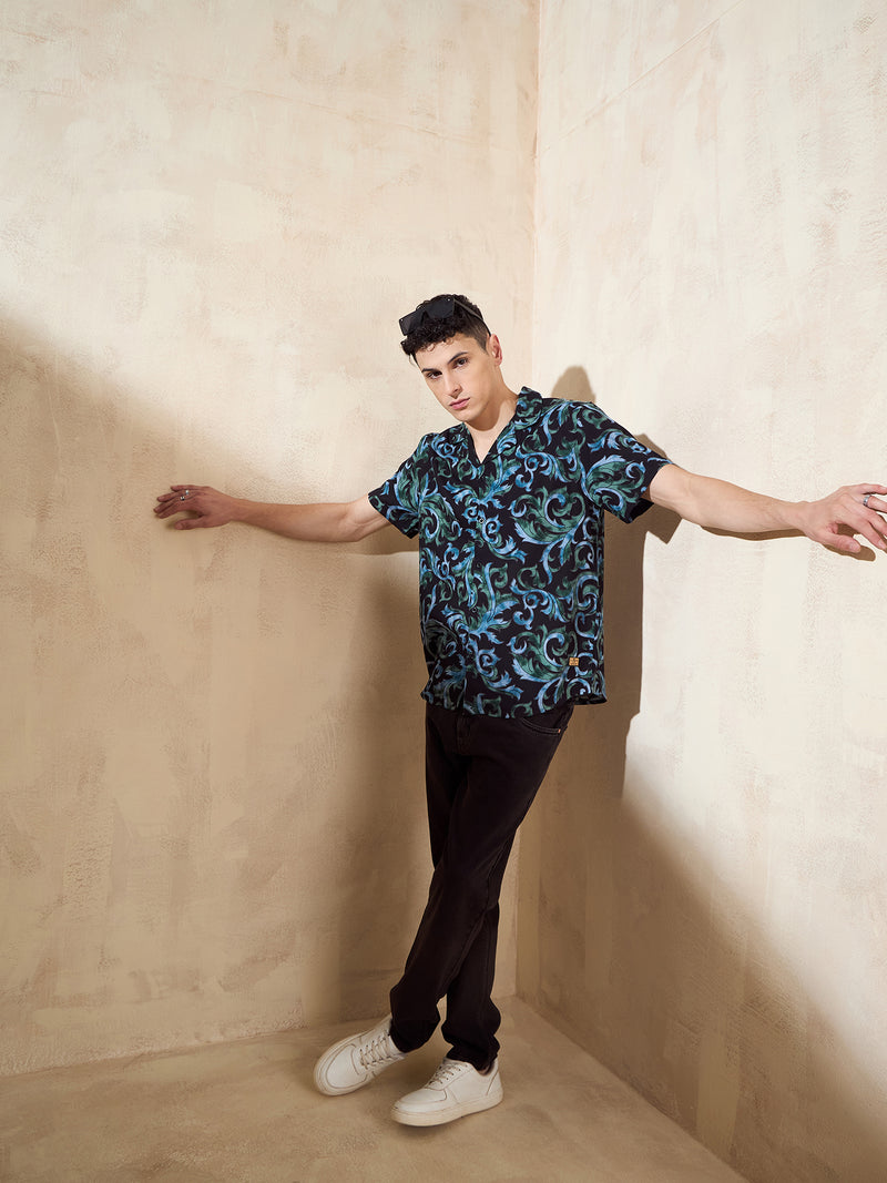 Black and Blue: Half Sleeves Casual Printed Shirt
