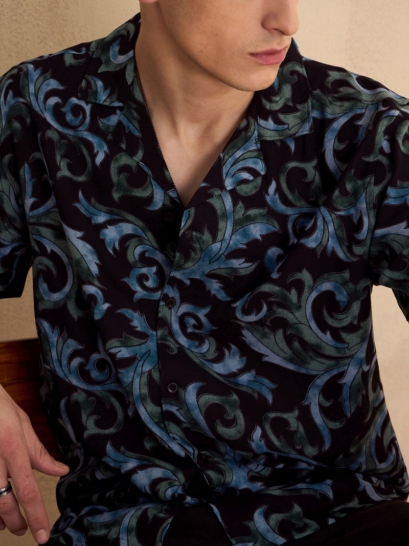 Black and Blue: Half Sleeves Casual Printed Shirt