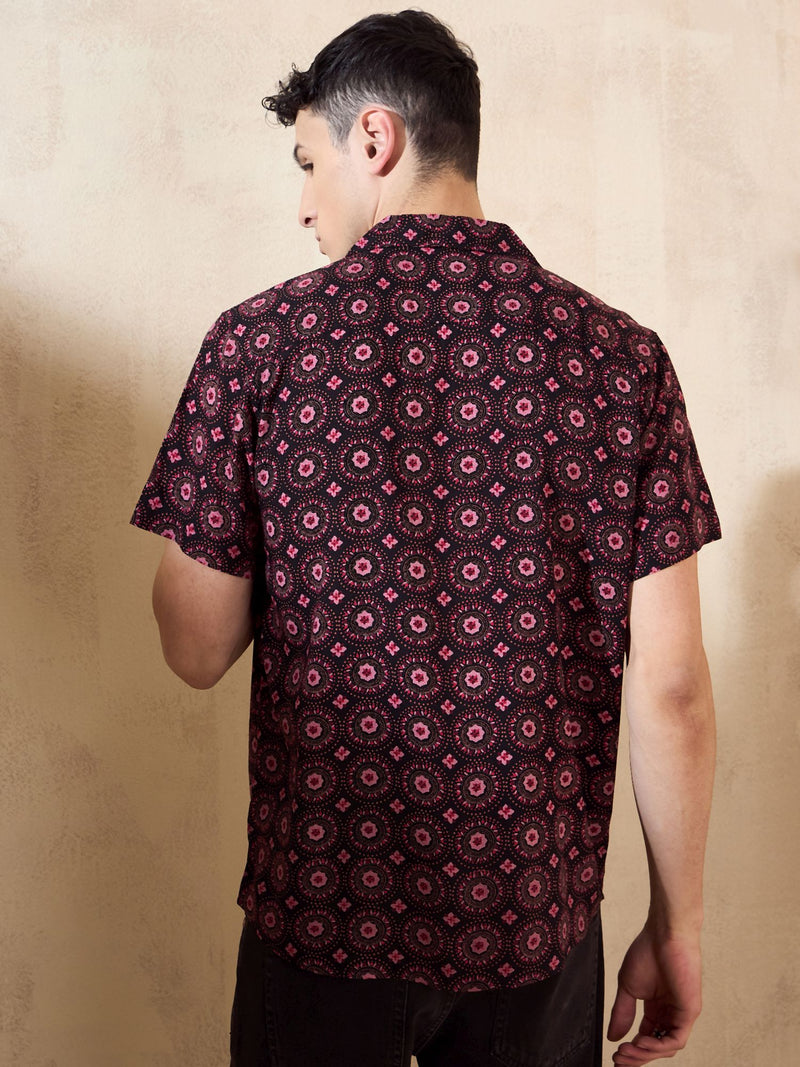 Black & Pink: Half Sleeves Printed Shirt