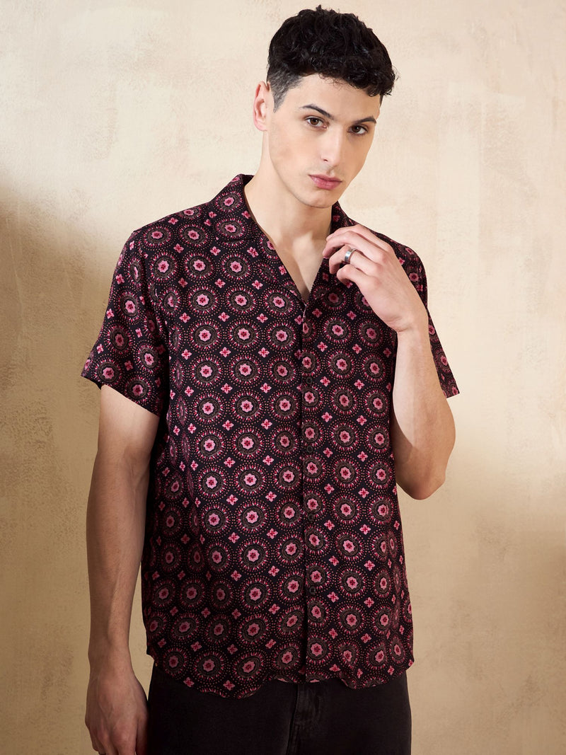 Black & Pink: Half Sleeves Printed Shirt