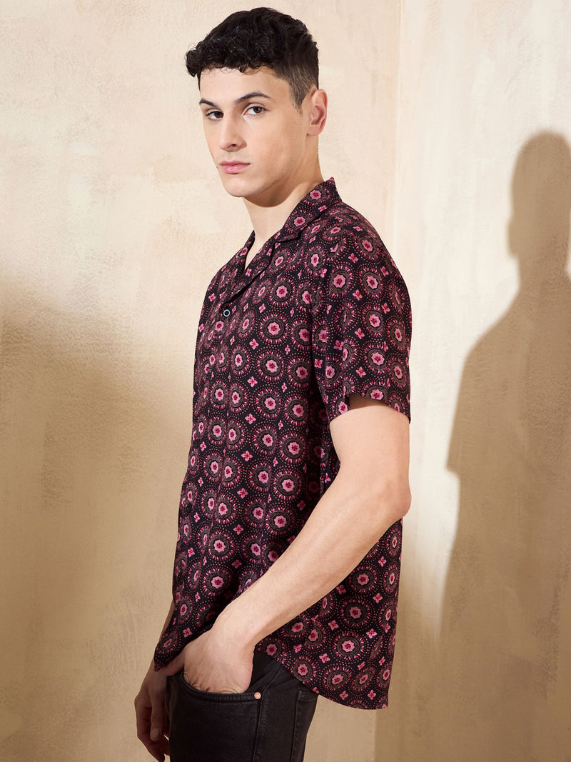 Black & Pink: Half Sleeves Printed Shirt