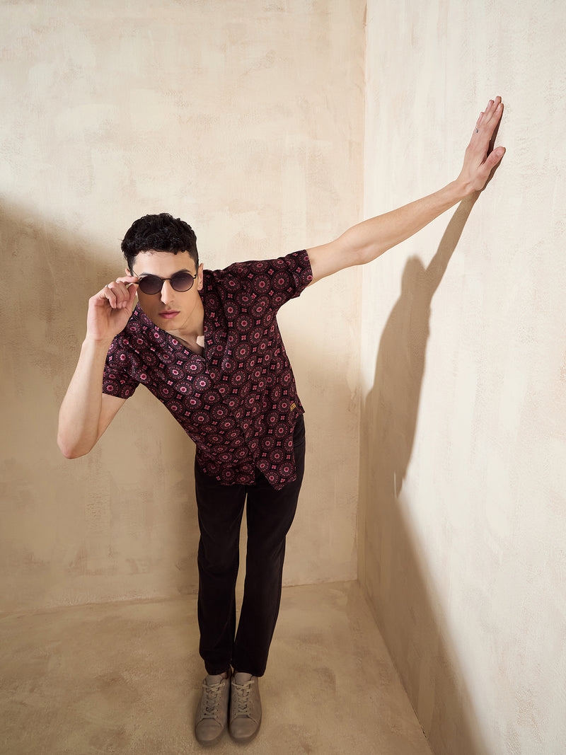 Black & Pink: Half Sleeves Printed Shirt