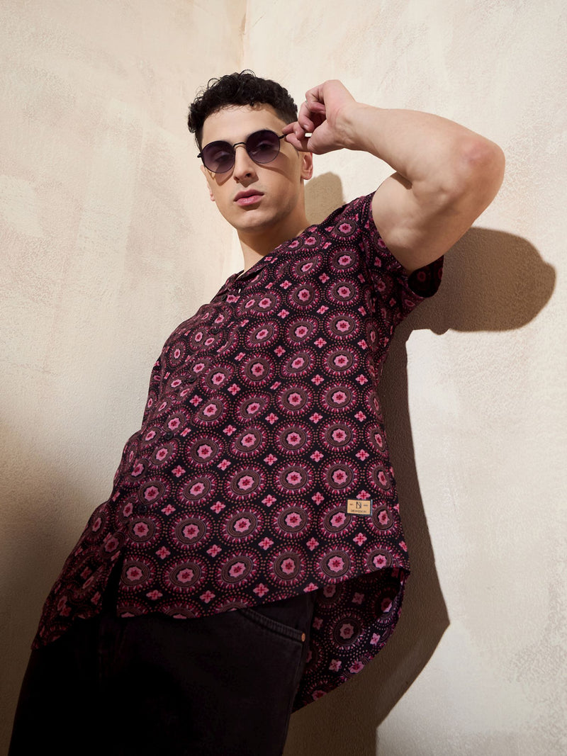 Black & Pink: Half Sleeves Printed Shirt