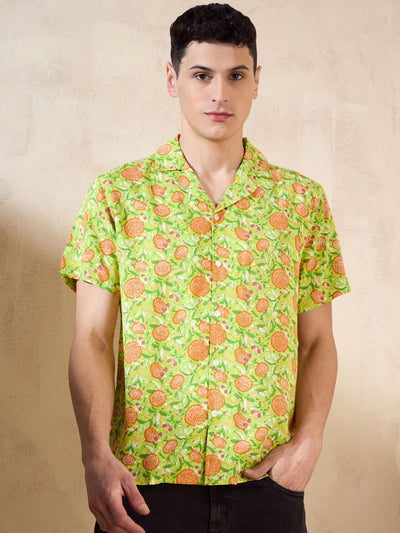 Dennison men's lime green printed shirt front view