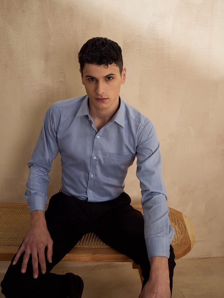 Blue: Spread Collar Shirt