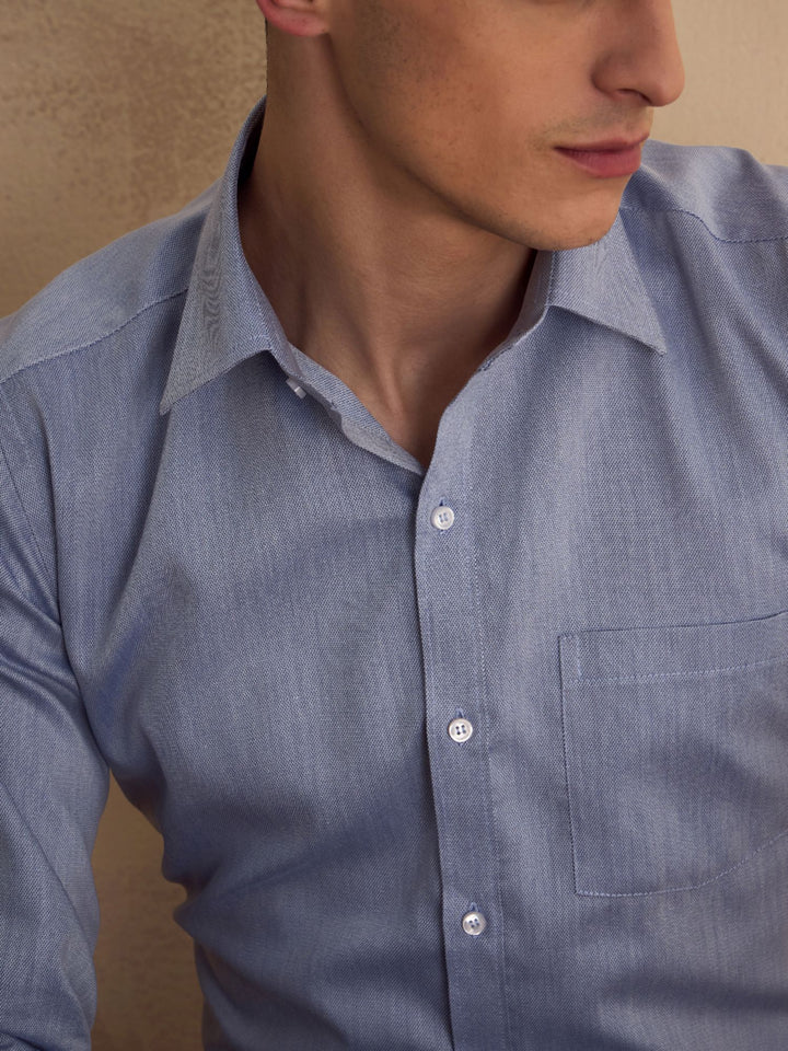 Blue: Spread Collar Shirt
