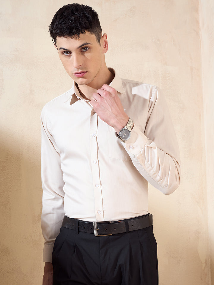 Beige: Spread Collar Shirt