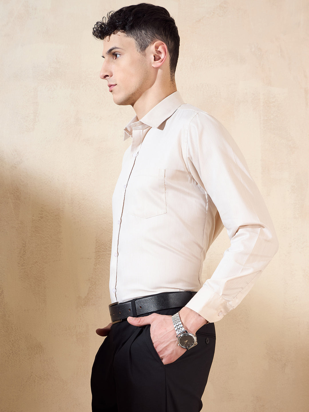 Beige: Spread Collar Shirt