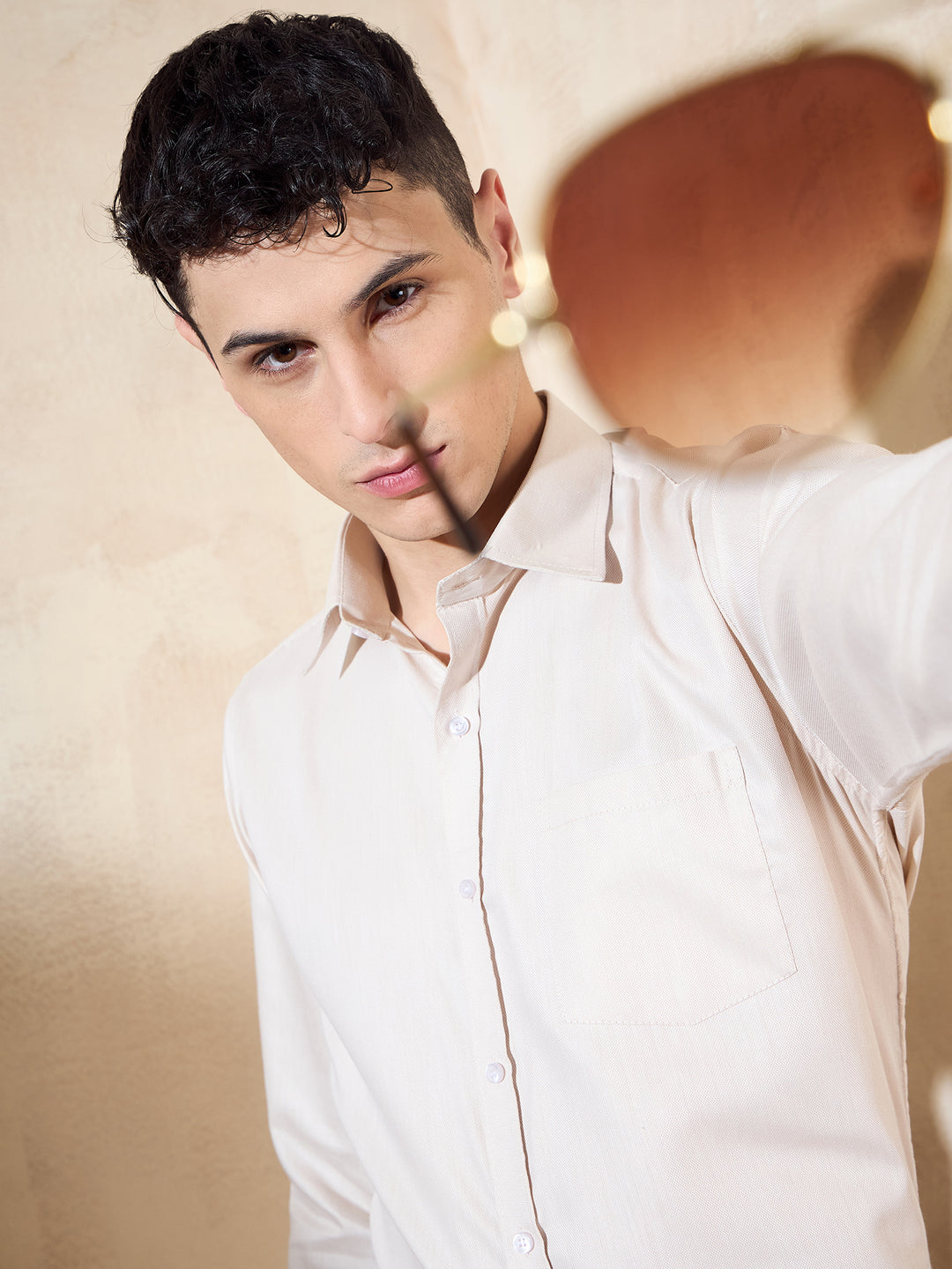 Beige: Spread Collar Shirt