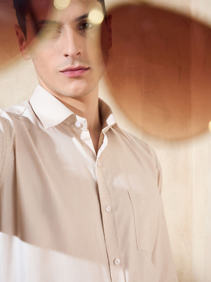 Beige: Spread Collar Shirt