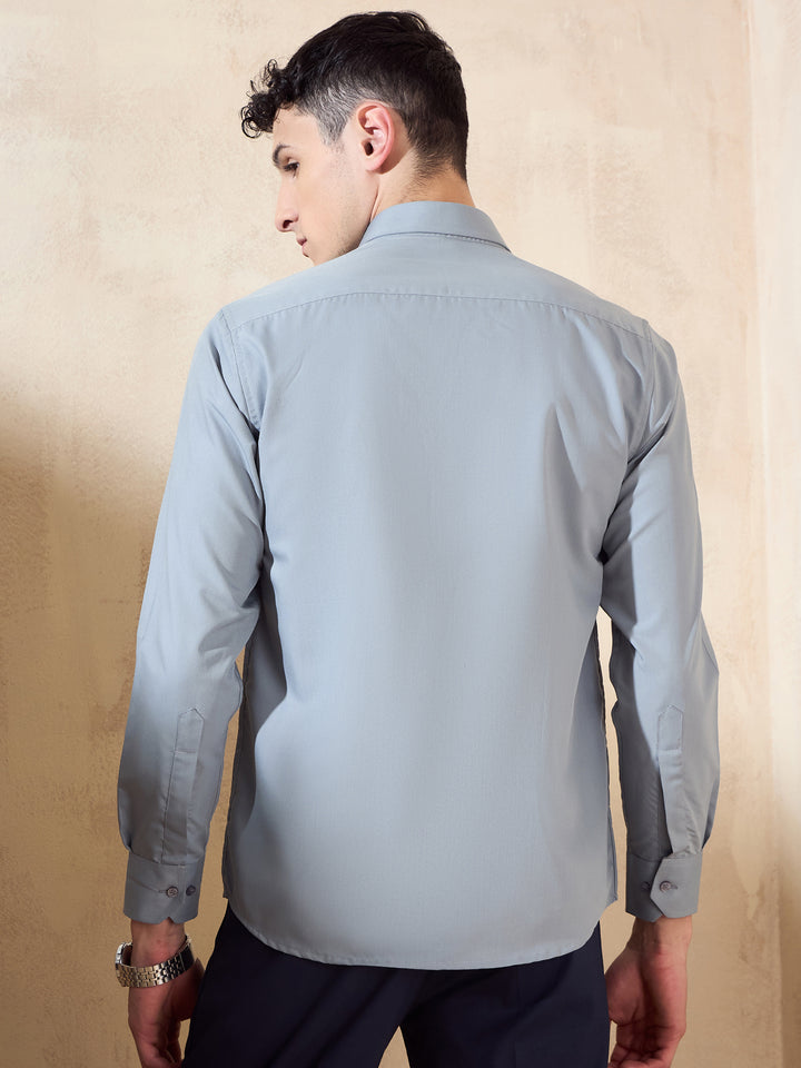Grey: Spread Collar Shirt