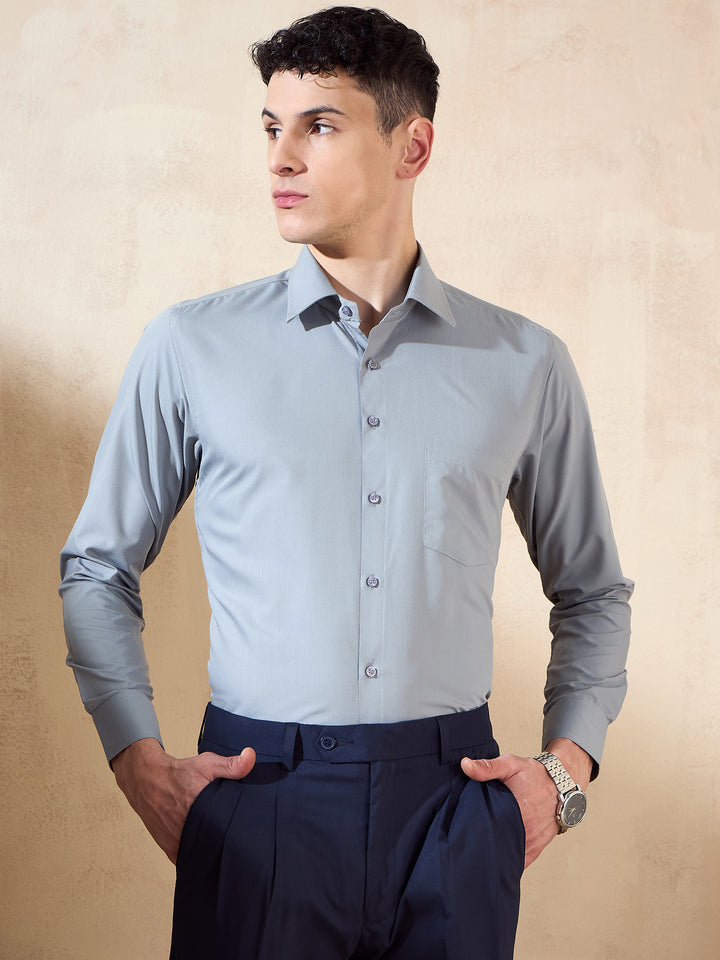 Grey: Spread Collar Shirt