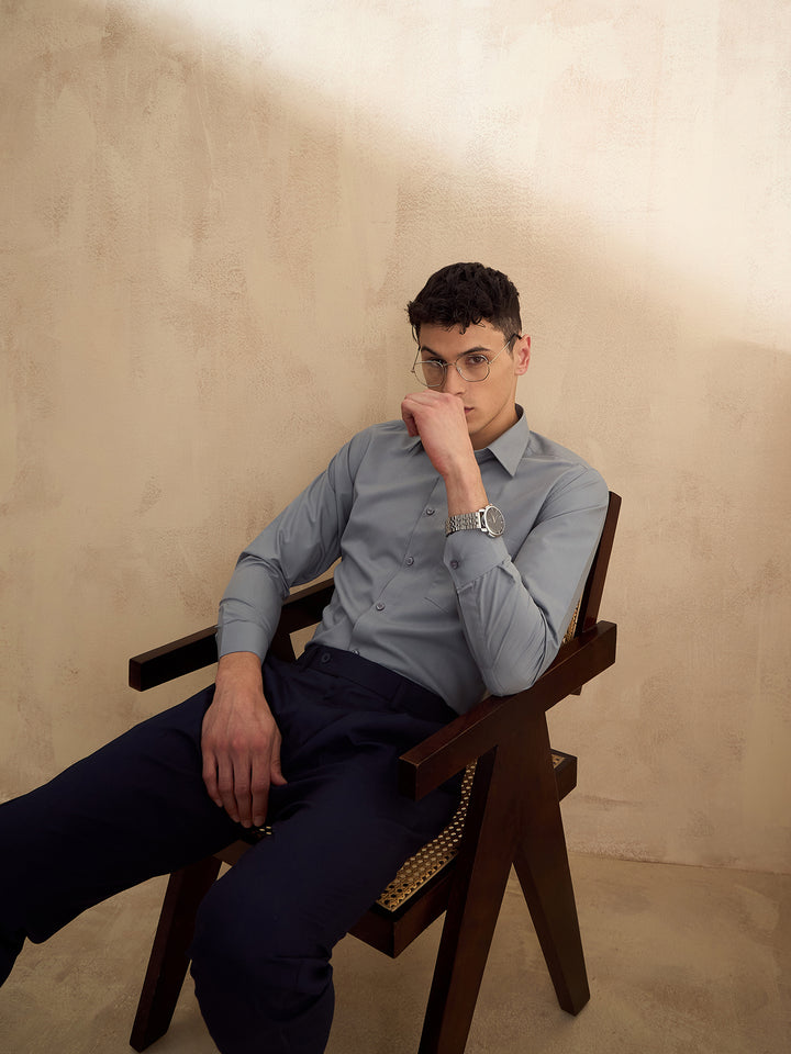 Grey: Spread Collar Shirt