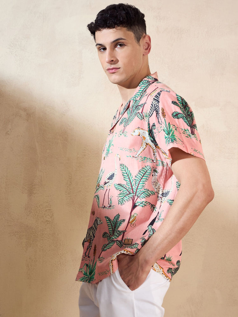Baby Pink: Half Sleeves Tropical Printed Shirt