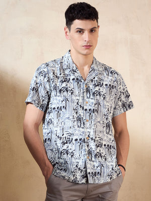 White: Half Sleeves Oversized Casual Printed Shirt