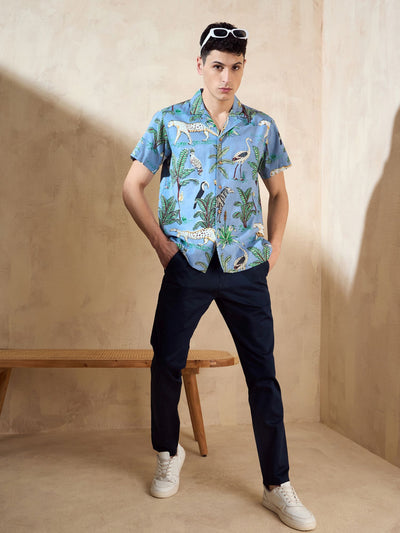 Sky Blue Printed Shirt