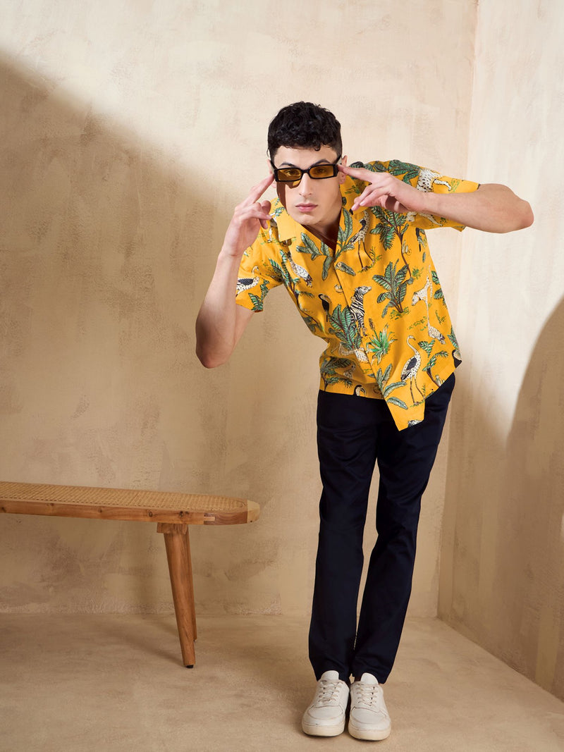 Mustard: Half Sleeves Casual Printed Shirt