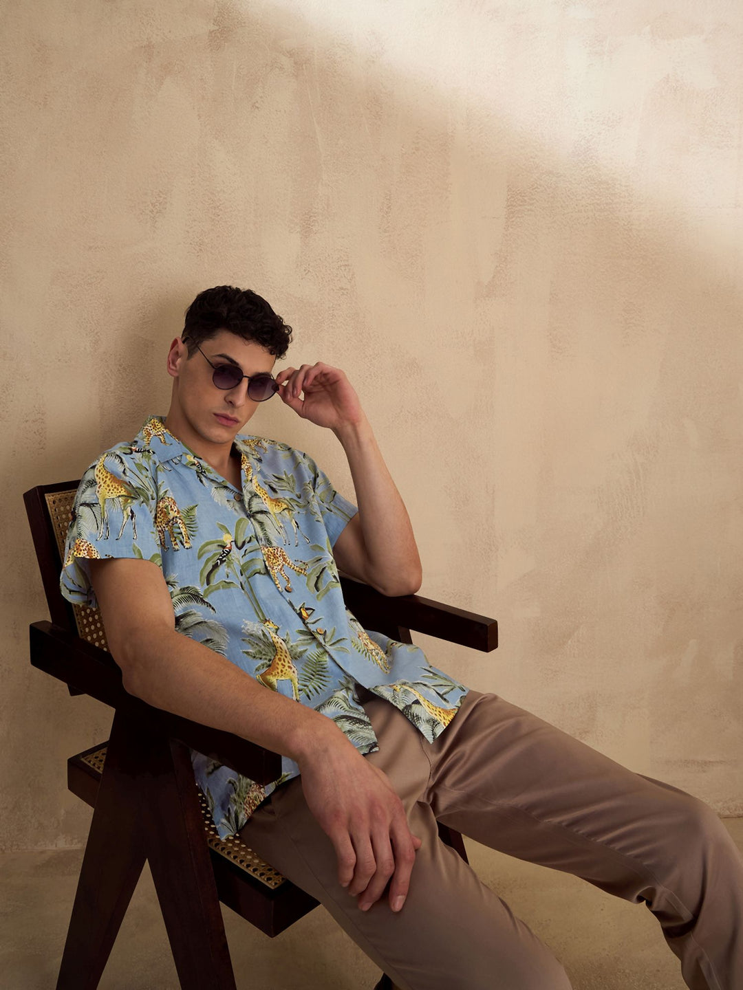 Light Blue & Green: Tropical Printed Shirt