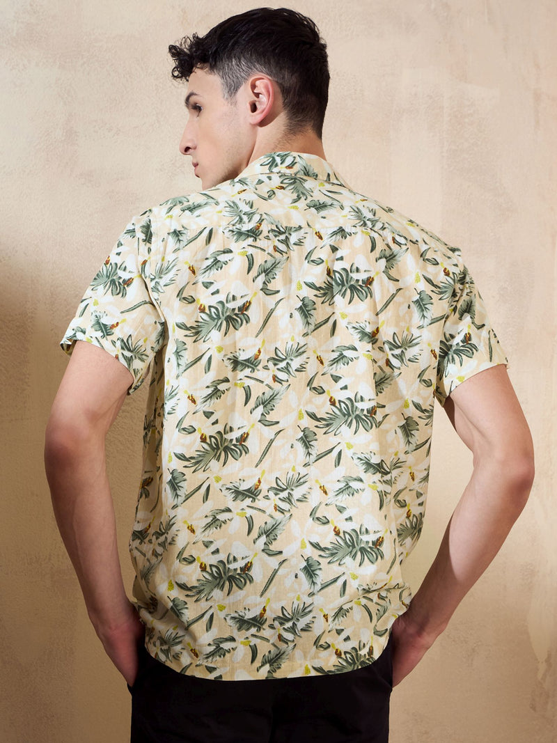 Peach: Half Sleeves Floral Printed Shirt