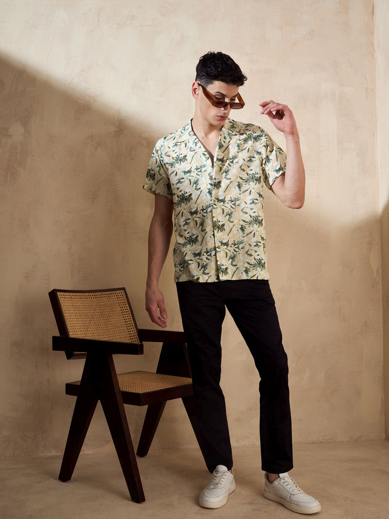 Peach: Half Sleeves Floral Printed Shirt