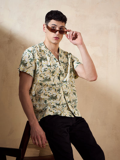 Dennison men's peach floral printed shirt front view