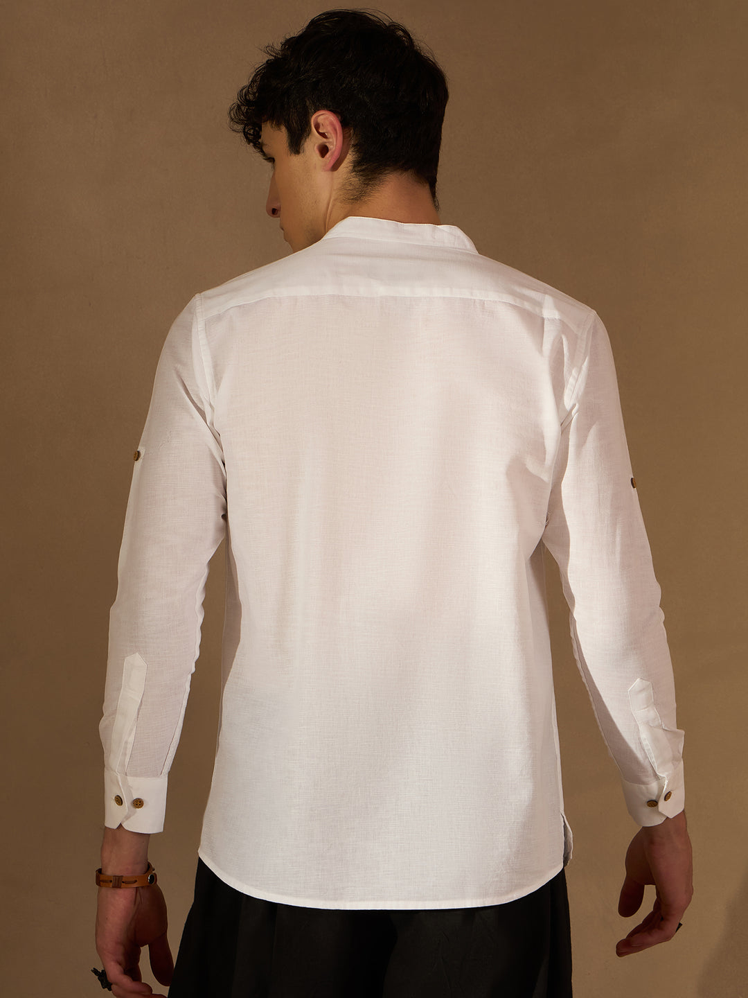 Men White Solid Straight Pure Cotton Short Kurta