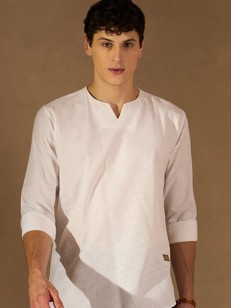 Men White Solid Kurta