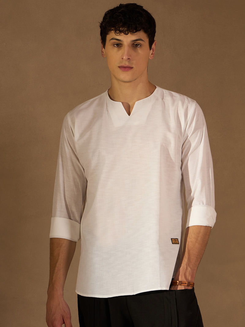 Men White Solid Kurta
