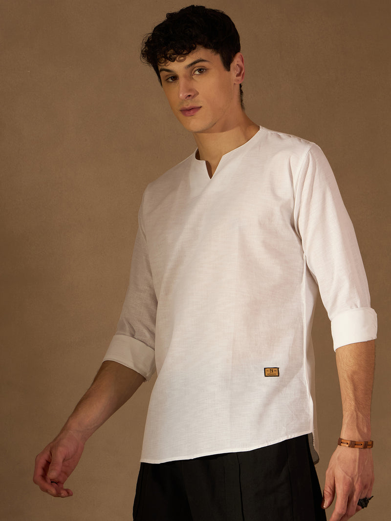 Men White Solid Kurta