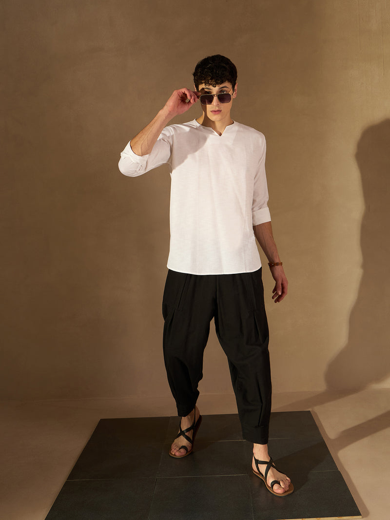 Men White Solid Kurta