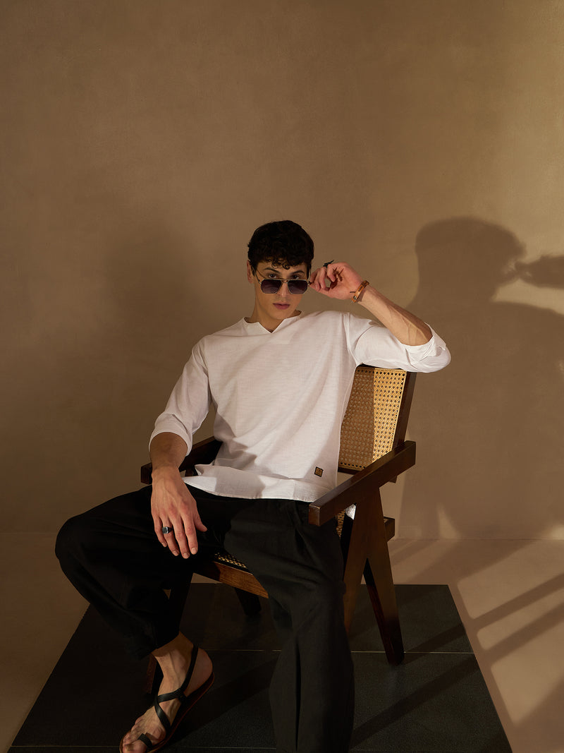 Men White Solid Kurta