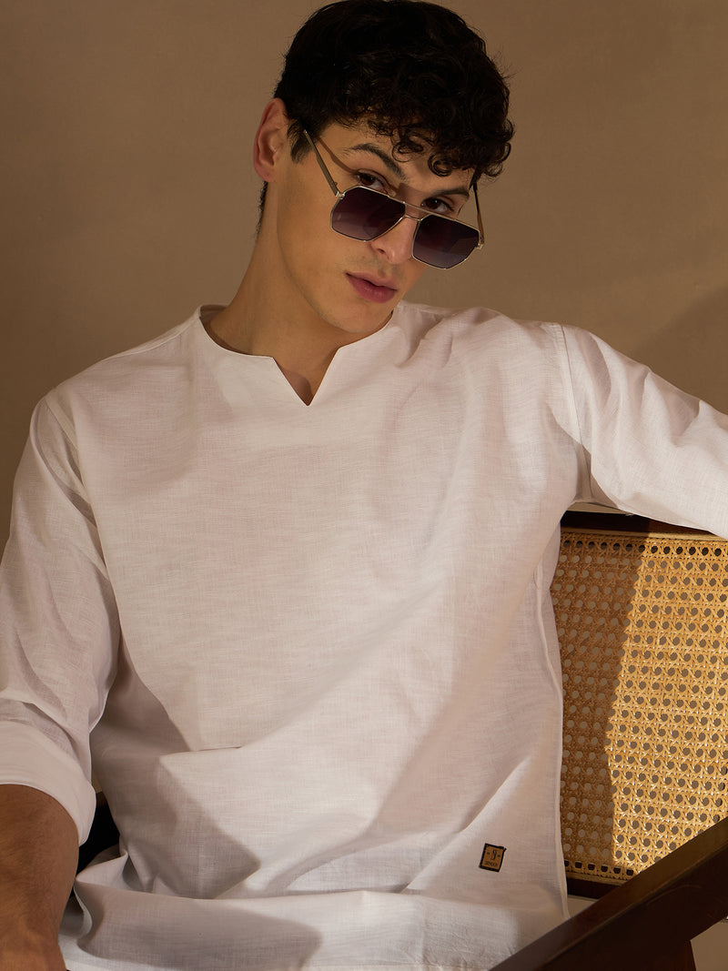 Men White Solid Kurta