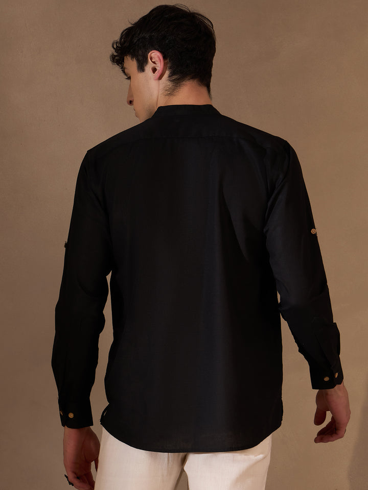 Men Black Cotton Kurta